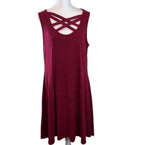 Jennifer Lopez size L sleeveless red/black knit dress cute cutout detailing EUC
